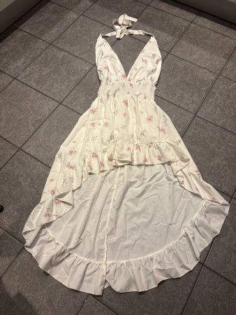 Kleid Blumenmuster Neckholder Ruffle-Look Grösse M neu