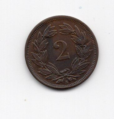 Tutti le monete: (941) Schweiz, 2 Rappen, 1870, top stgl – Usato da Rüthi (Rheintal) venduto da erdnuessli1 1