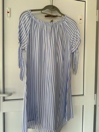 Robe d'été rayée blanche et bleue style Bardot T2 Carnaby
