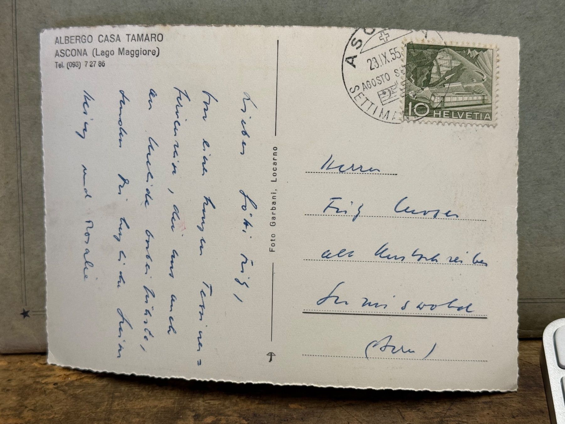 Cartoline postali: 1955 Ansichtskarte Albergo Casa Tamaro Ascona – Usato da Bern venduto da Jwpm66 1