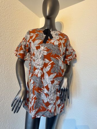 Sommerkleid Tunikakleid Blättermuster Gr M Rostrot Terrako