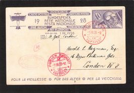 FDC Bundesfeierkarte 1928,Nr.47ll , St.Gallen-Zürich /London