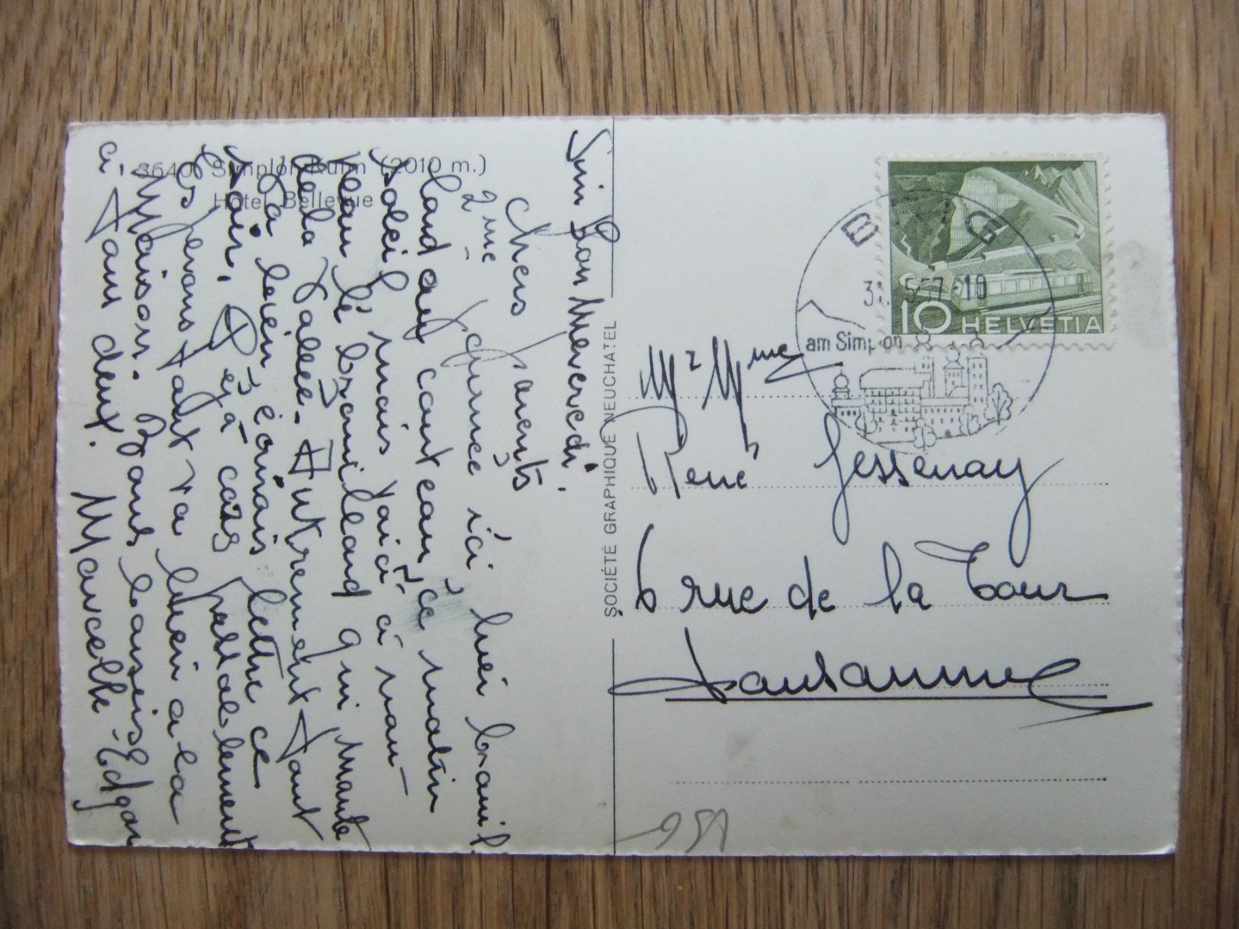 Cartoline postali: Simplon - Kulm Hotel Bellevue Oldtimer 31.5.1957 – Usato da St. Niklaus VS venduto da wunschlos54 1