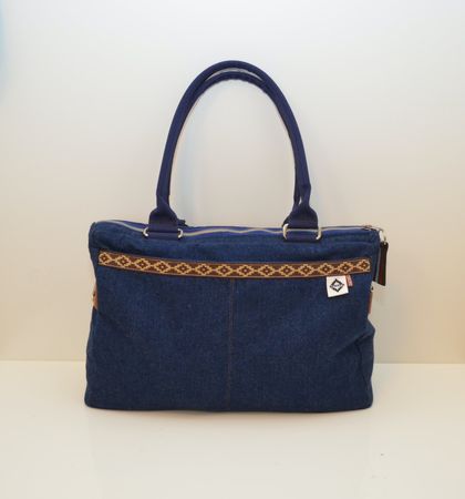 Geräumige Jeans-Stofftasche blau/braun Neu