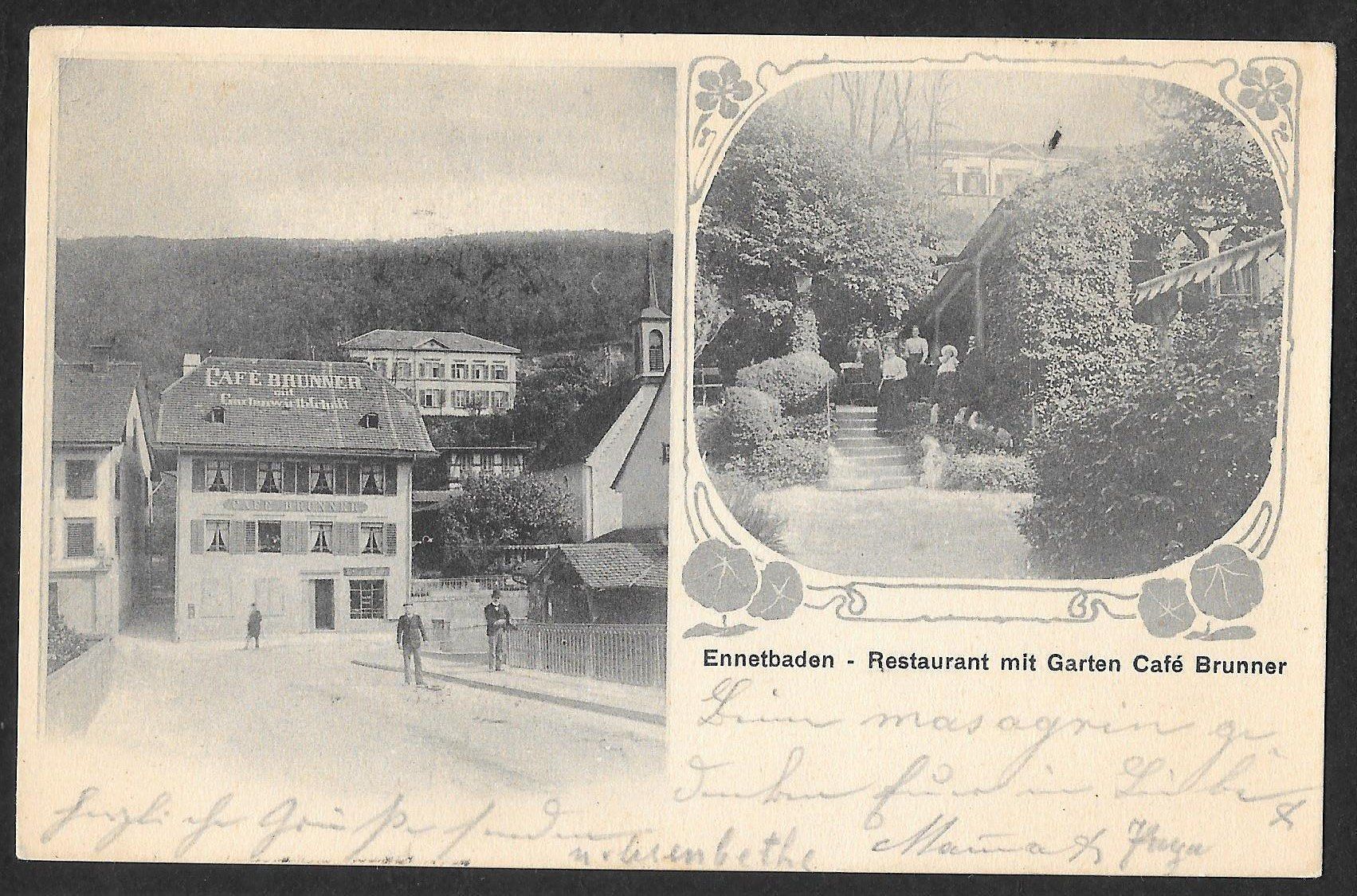 Cartoline postali: Ennetbaden Restaurant mit Garten Cafe Brunner – Usato da Olten venduto da clotaldi