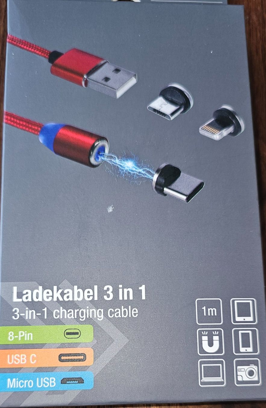 Cavi: Magnetisches 3-in-1 Daten & Ladekabel. Farbe Rot – Nuovo (secondo la descrizione) da Kreuzlingen venduto da UAE