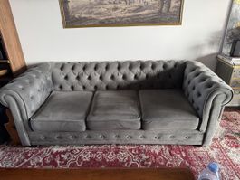 Chesterfield 3 Seater couch sofa - Velvet - Anthracite Grey