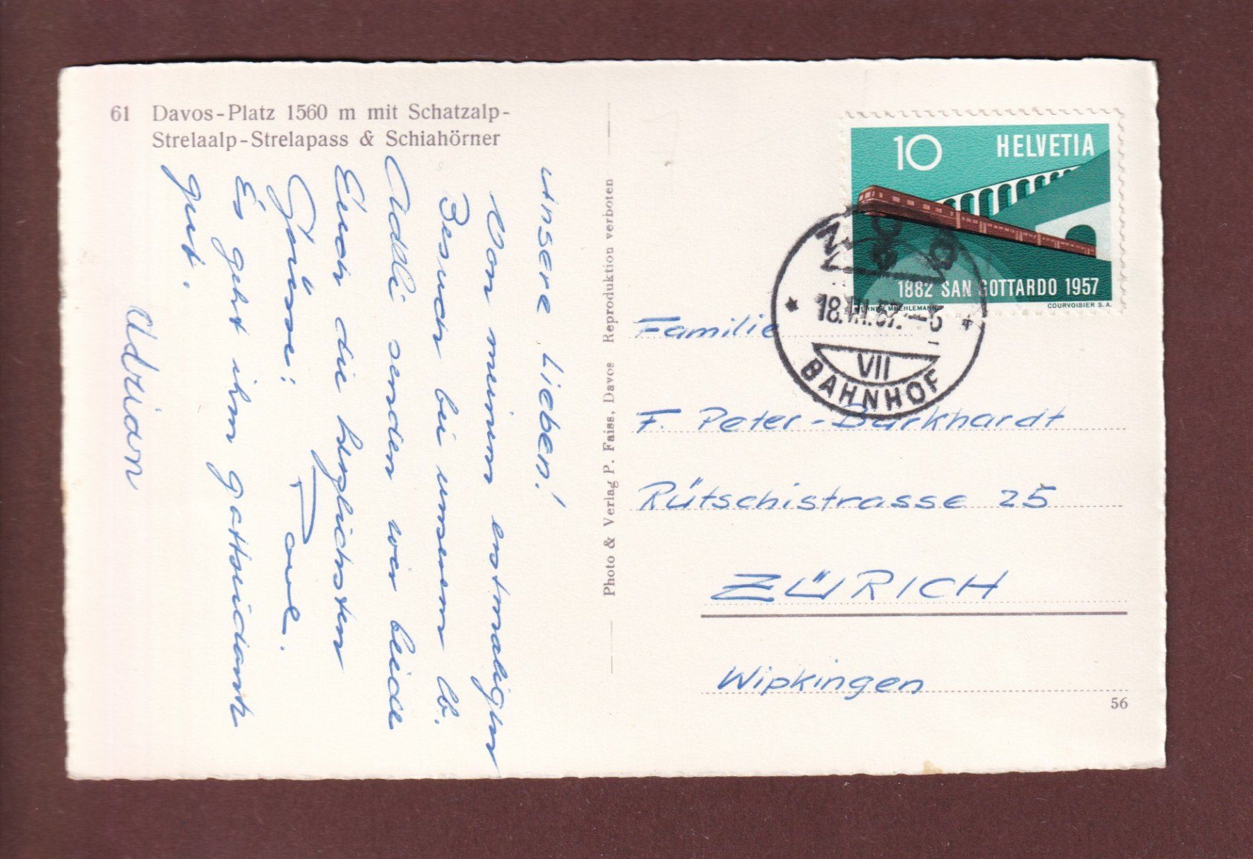 Ansichtskarten: DAVOS-PLATZ - 1957 – Gebraucht aus Pully von nicecards 1