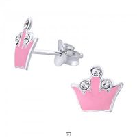 Krone rosa Kinderohrstecker 925 Silber