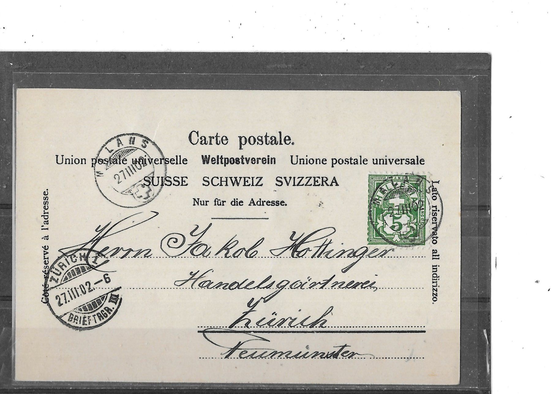 Cartoline postali: GR Gruss aus Malans 1902 mit Kirche und Postgebäude – Usato da Schocherswil venduto da Wilare 1