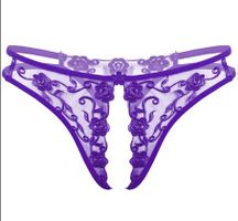 NEUER String ouvert uni lila mit Spitze Gr. XS & S - 223038
