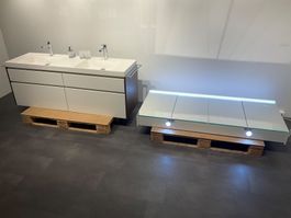 075 Doppel-Badmöbelkombination, weiss/braun, 175cm