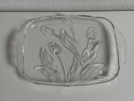 Elegante Glasplatte mit Tulpenmuster, Frühling Dekoidee