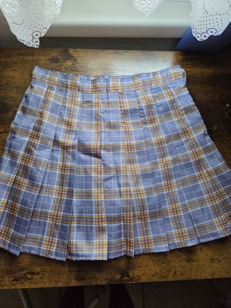 Pleated Skirt Plaid Blue Size M 14 Inch Length