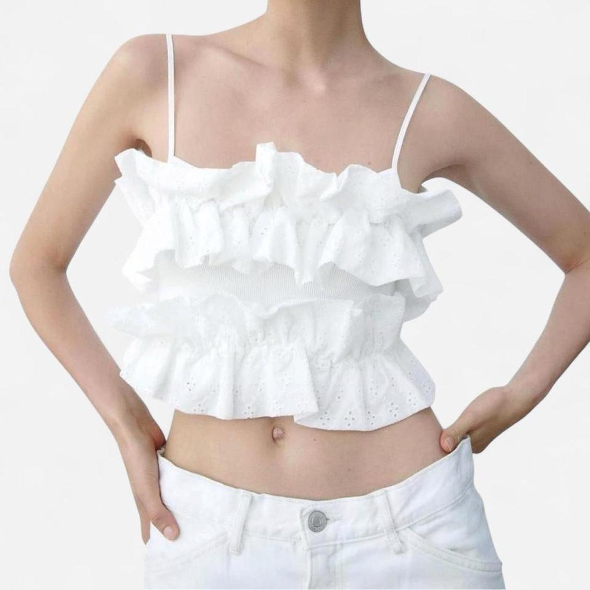 Zara Tops: White Ruffle Crop Top  – Neuf avec emballage d'origine à Basel par 1moonstar 3