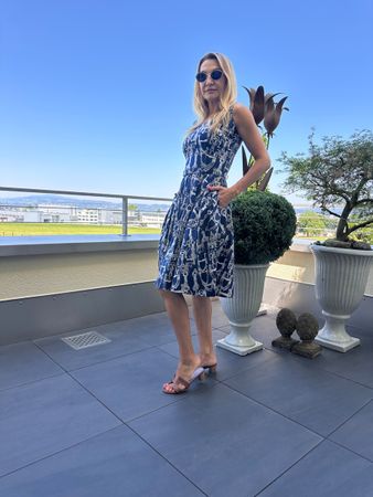 Samantha Sung Kleid marineblau Grösse 36 mit Kette-Print