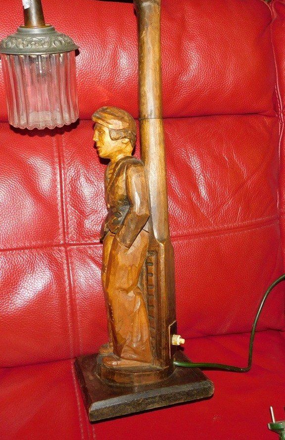 Lampen: Holz geschnitzte,Tischlampe alt, H 57 cm – Gebraucht aus Villnachern von Schnugelchen 3