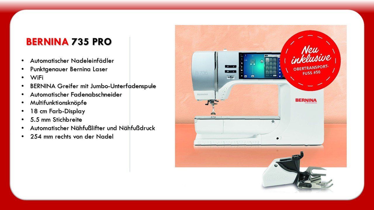 Bernina Macchine da cucire: Bernina 735 PRO – Nuovo e nell'imballaggio originale da Bülach venduto da topnaehmaschinen 1