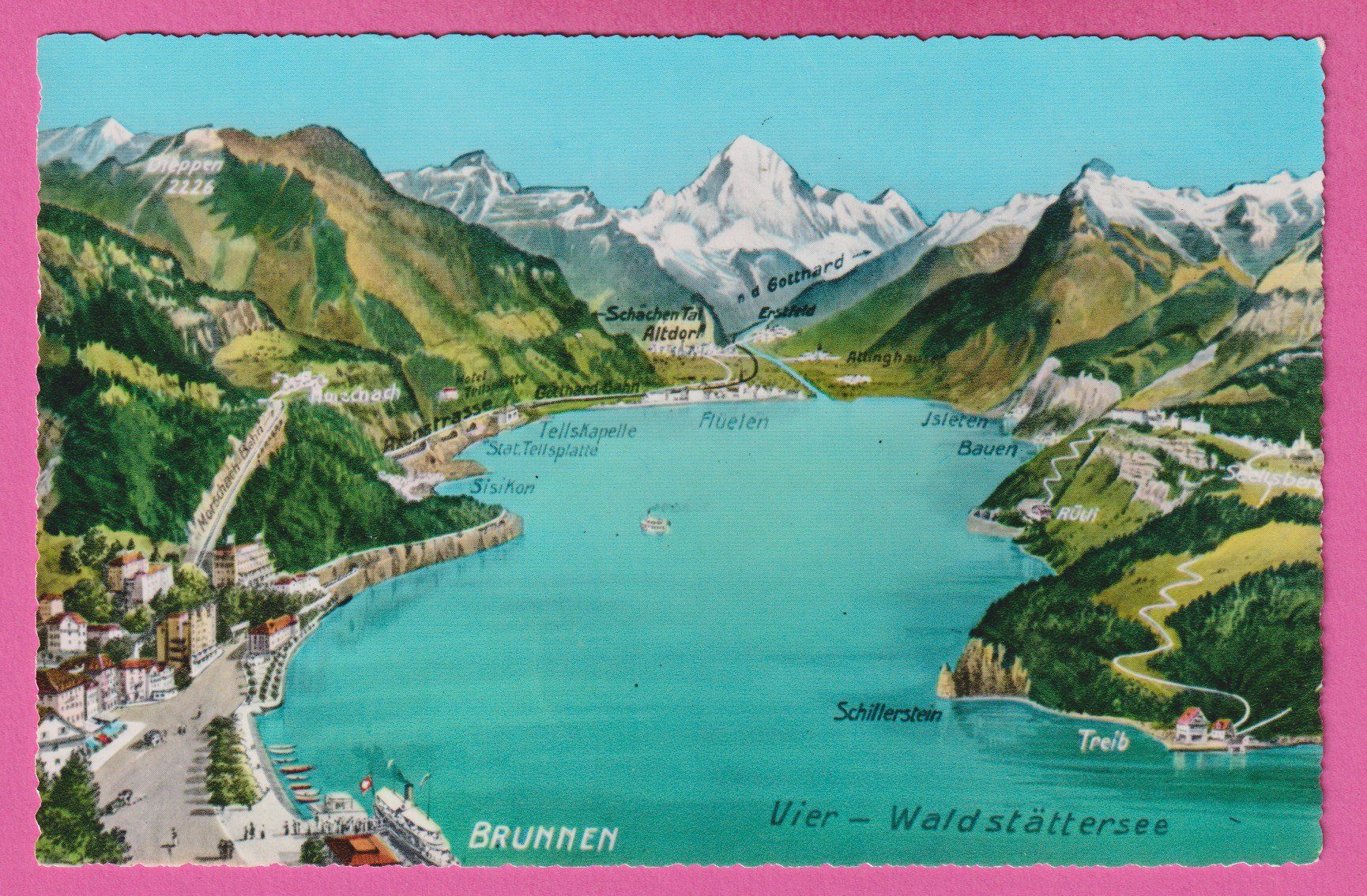 Cartoline postali: Brunnen Vierwaldstättersee – Usato da Einsiedeln venduto da dillie