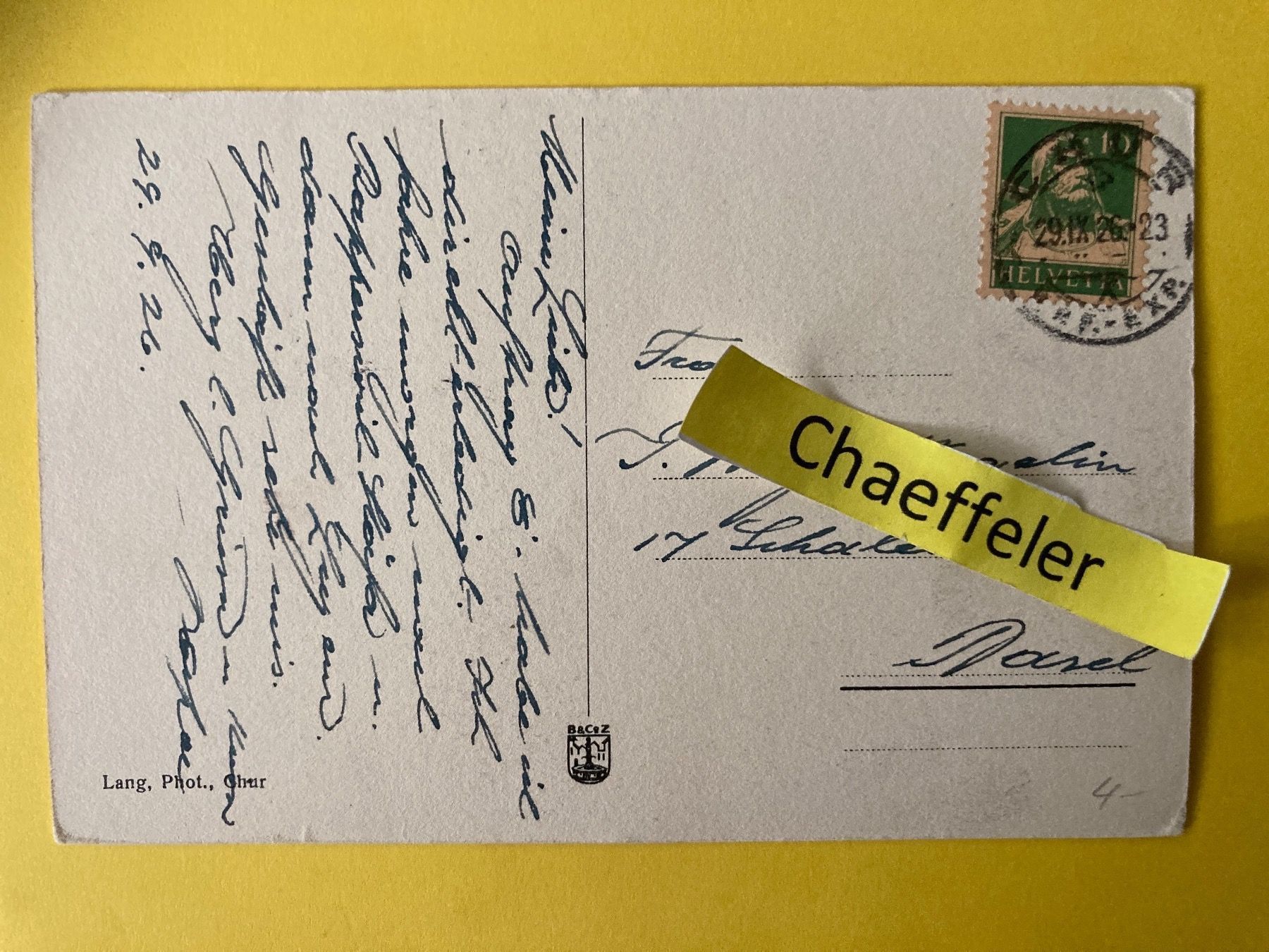 Cartoline postali: 1926 Chur - St. Martin – Usato da Zürich venduto da Chaeffeler 1