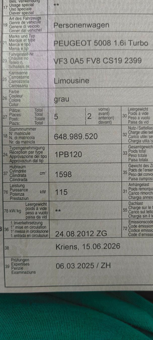 Peugeot Automobili: Peugeot 5008 – Usato da Luzern venduto da rac_nbg9