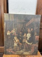Tableau ancien, scène familiale, parfait pour collection!