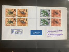 Falklandinseln 1984 R-Brief 2 Insekten Schmetterlinge Paare