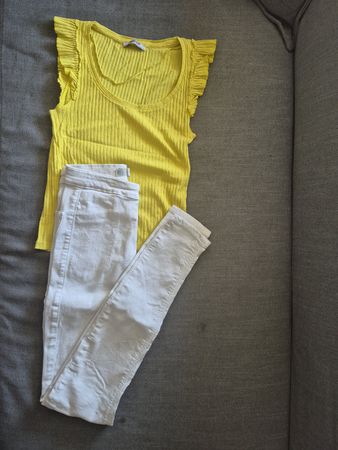 Ensemble d'été: Jeggins blanc et haut jaune zara 34