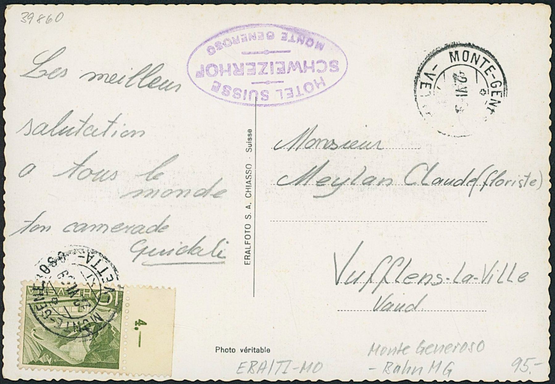 Cartoline postali: TI Monte Generoso - Bahn MG – Usato da Schindellegi venduto da leecollect 1