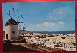 Mykonos mit Windmühle und Stadtansicht 1979