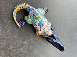Magnifique Figurine "Crocodile" en Talavera / Artisanal - PM