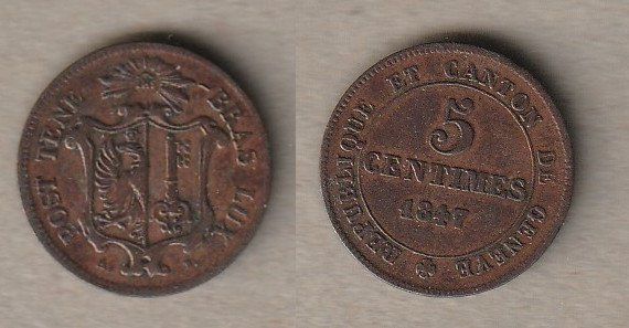 Alle Münzen: Genf, 5 Centimes 1847 – Gebraucht aus Allschwil von Coinfreak