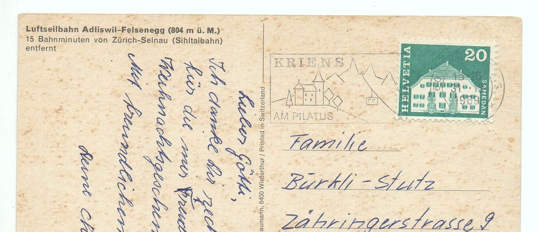 Ansichtskarten: ADLISWIL Luftseilbahn Felsenegg – Gebraucht aus Jona von philajona 1