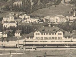 PONTRESINA mit Bahnhof Berninabahn, Bahnwagen ~1930