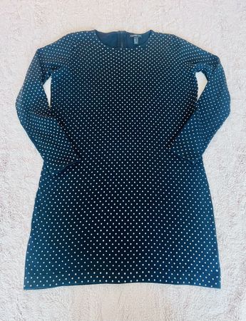 Mango gepunktetes Kleid,dunkelblau,feinstrick,Knielang Gr. M