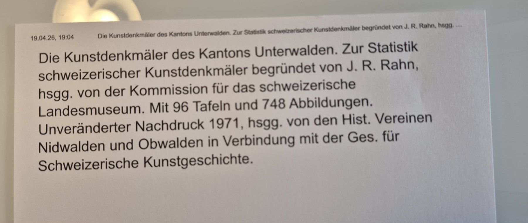 Bücher: Die Kunstdenkmäler des Kantons Unterwalden – Gebraucht aus Rain von Affe34 1