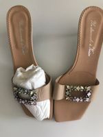 Sandales mules cuir, boucle strass T39