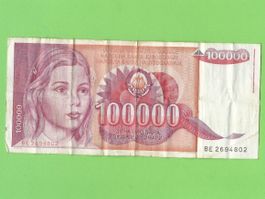 Jugoslawien 100000 Dinar Banknote - Seltenes Sammlerstück!