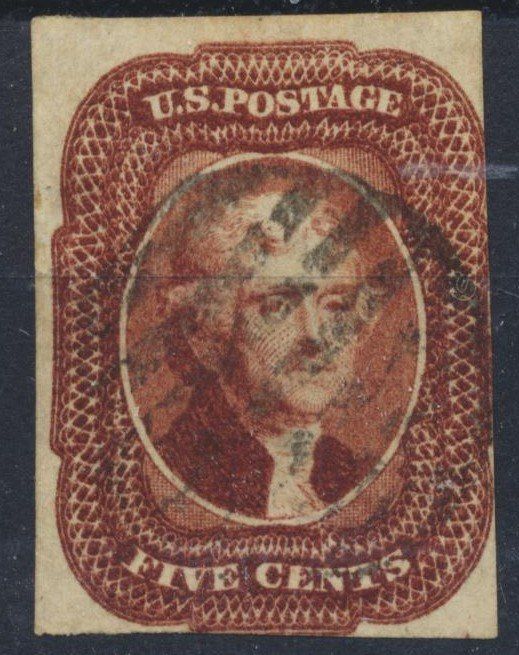 Tutti i francobolli: USA Scott No. 12, 5 cent Jefferson geschnitten – Usato da Roggwil BE venduto da Stampdealer3