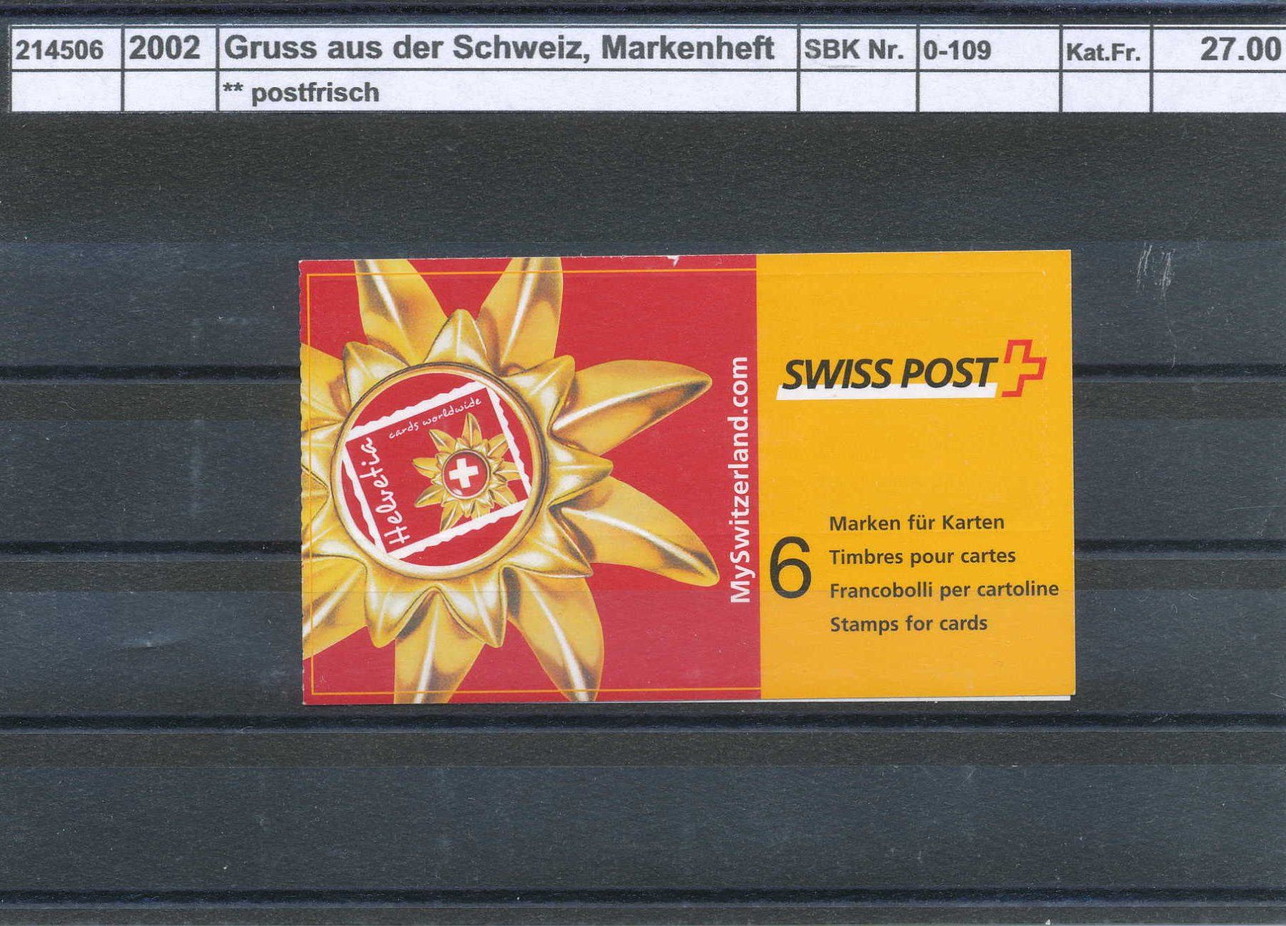 Tous les timbres: 2002 "Gruss aus der Schweiz", Markenheft, ** postfrisch – Neuf (Voir description) à Winterthur par Zupogeru