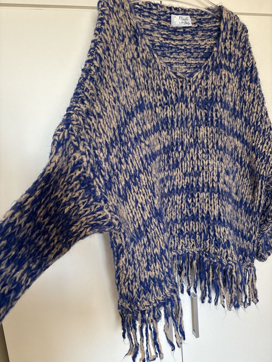 Maglioni & Felpe: Made in Italy Strickpullover mit Fransen, Blau/Beige – Usato da langenthal venduto da rundholz7 2
