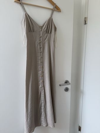 ZARA Sommerkleid lang Gr. S Leinenoptik neuw. beige Trägerkl