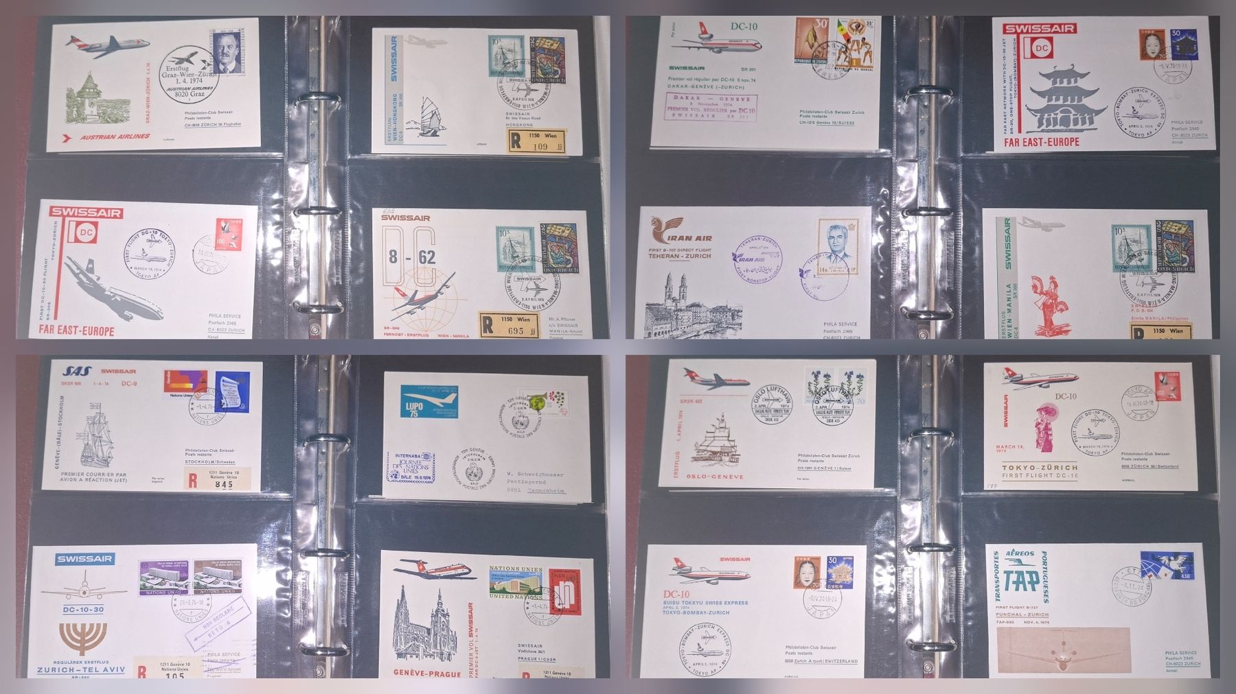 Tutti i francobolli: 100 Flugbelege / Swissair 1974  – Usato da Balgach venduto da SIMEON27 4