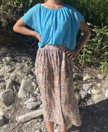 Chic Top doppio di viscosa azzurra-tgM/L