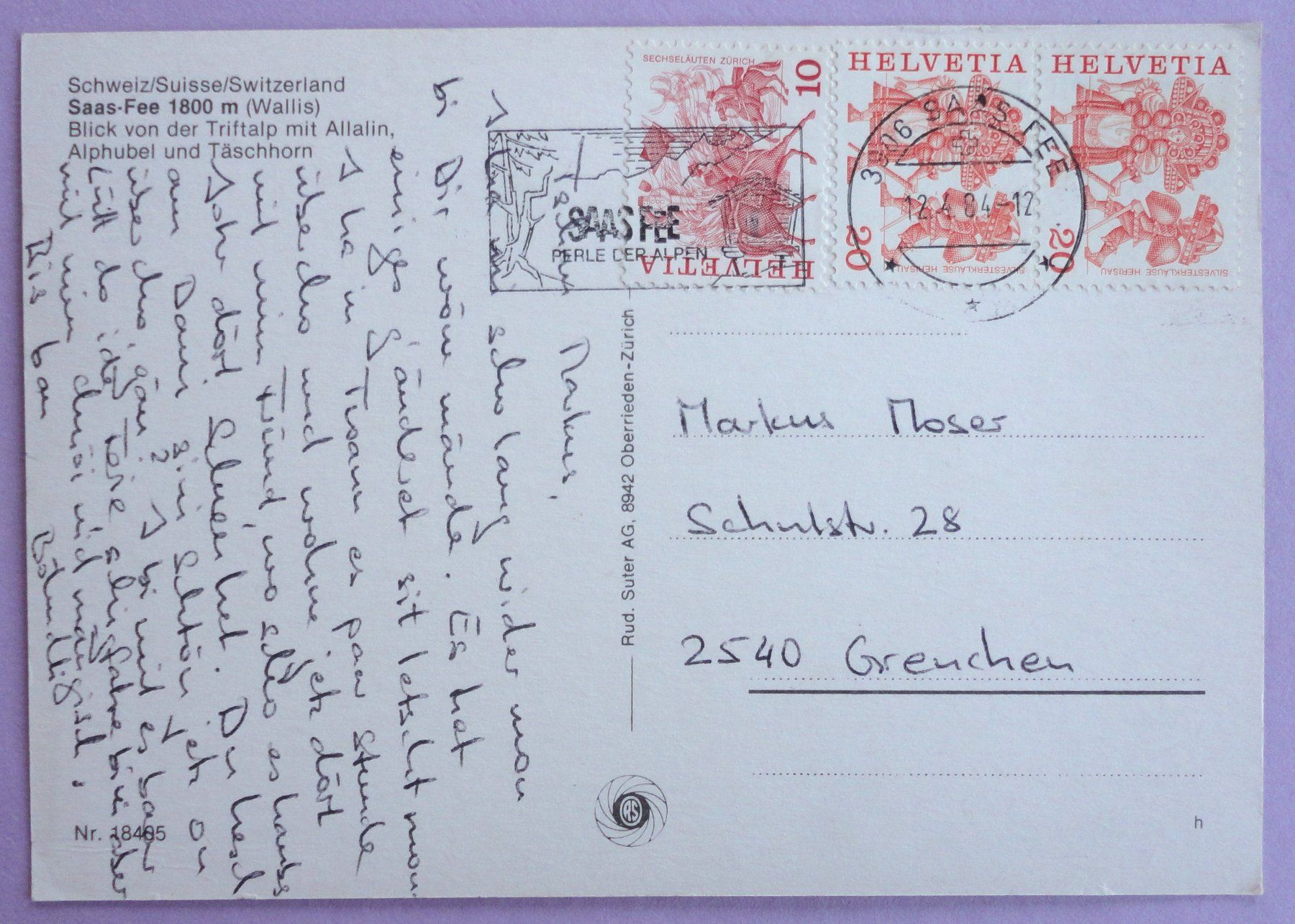 Cartoline postali: Saas-Fee 1800 m – Usato da Fétigny venduto da Billy2miny 1