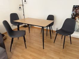 Esszimmertisch Holzoptik Set mit 4 Stühlen dunkelgrau