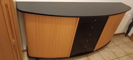 Commode design demi-lune vintage avec 5 tiroirs noirs