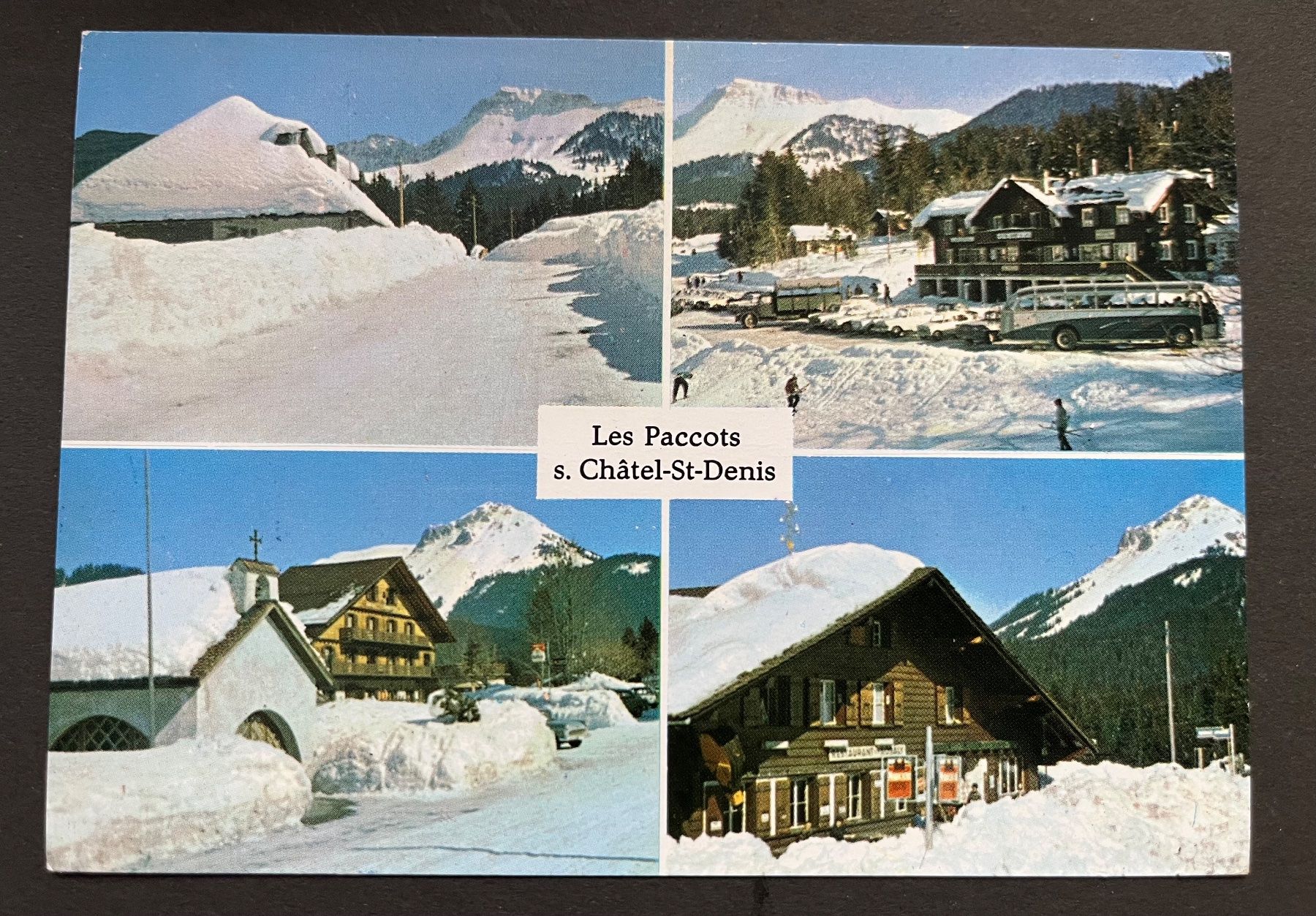 Cartoline postali: Les Paccots s. Châtel-St-Denis, 4 Ansichten, Autobus – Usato da Ostermundigen venduto da DaxKarten-75