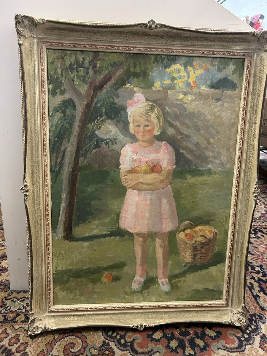Dipinti: Dora Lautersburg Gemälde, 1946, Mädchen mit Äpfel. – Usato da Köniz venduto da mimi612