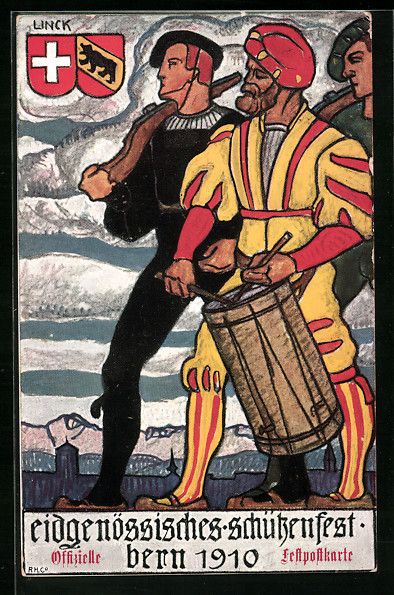 Ansichtskarten: Bern, Schützenfest 1910, Schützen mit  – Gebraucht aus Berlin von bartko-reher